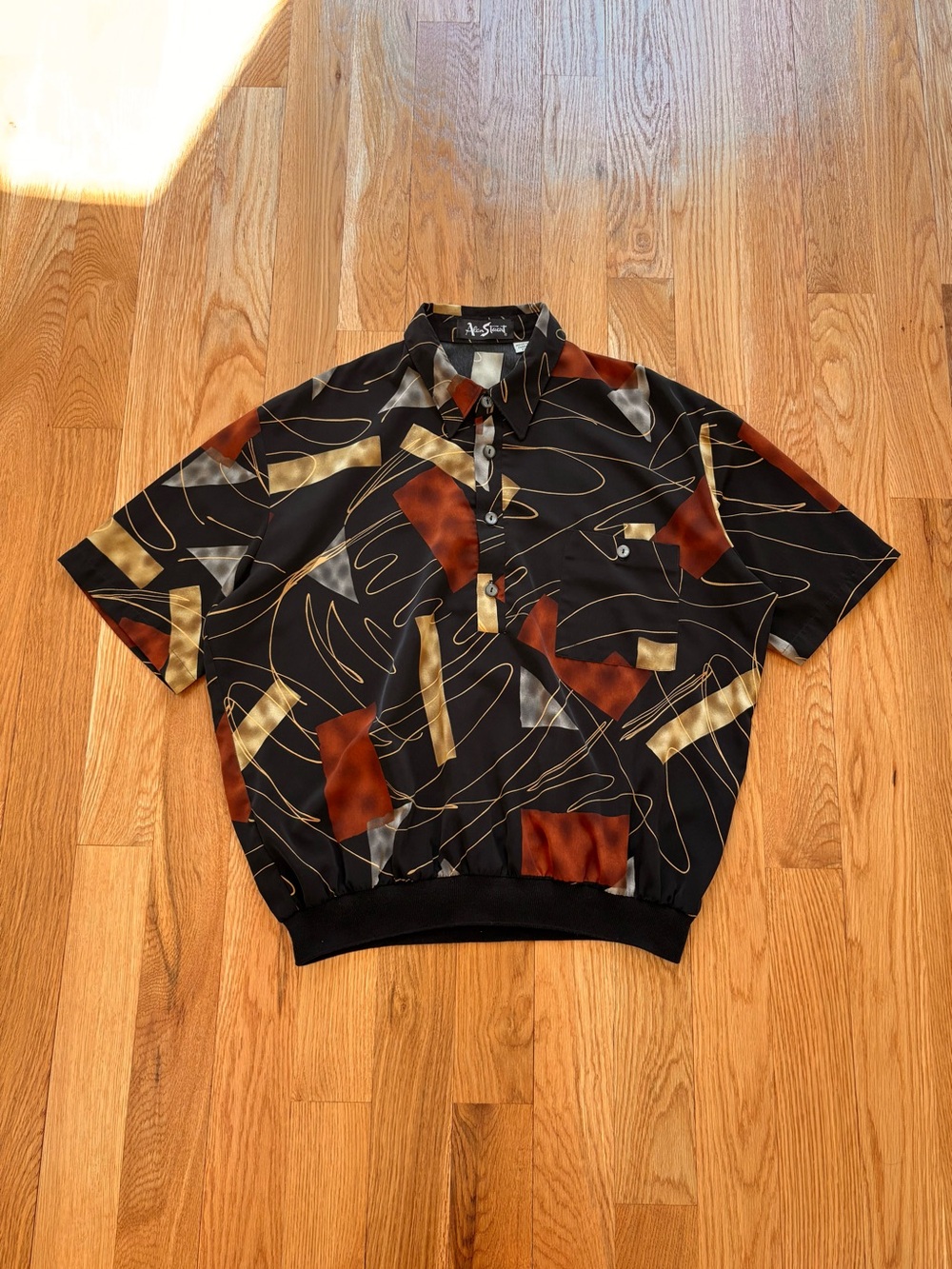Alan Stuart Vintage 90s Geometric Psychedelic Abstract Polo Shirt Made in USA XL